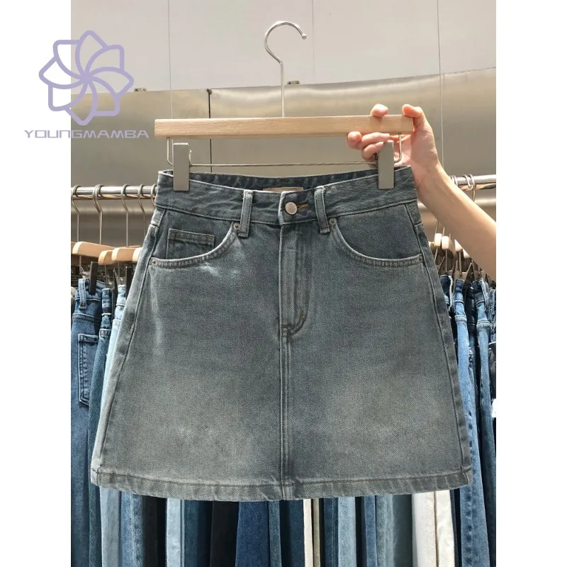

Женская джинсовая короткая юбка, синяя свободная трапециевидная юбка с высокой талией, в Корейском стиле, весна-лето 2023