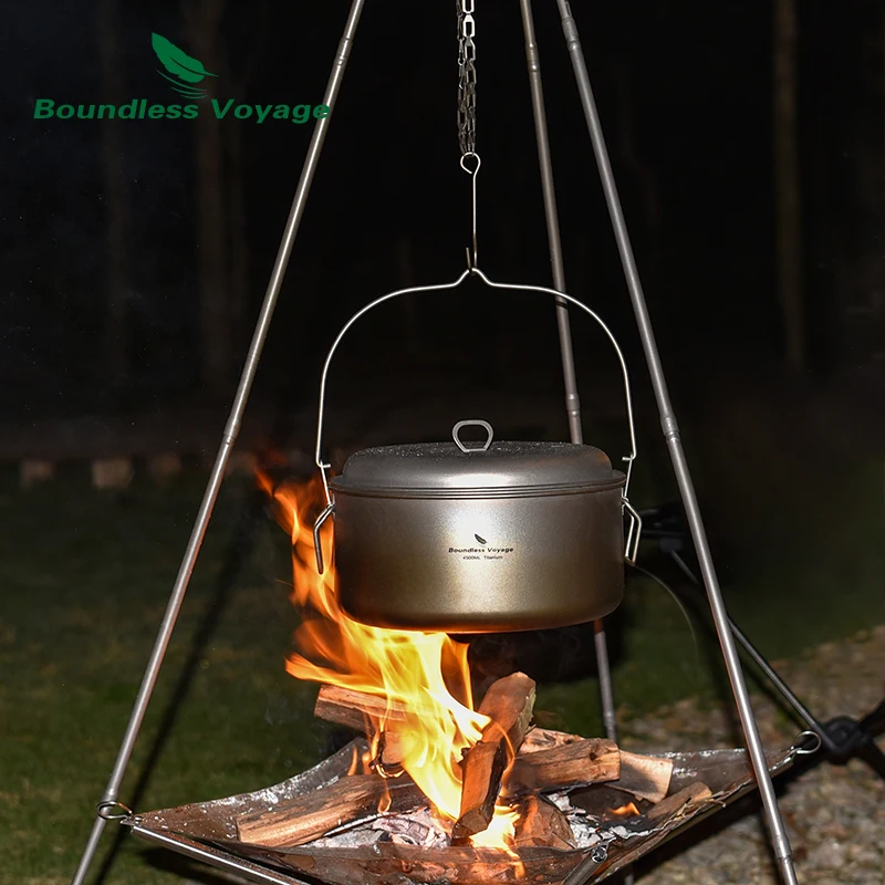 Boundless Voyage Titanium Steamer Pot Stock Soup Pot Set Outdoor Camping Cookware Lightweight Picnic Hiking Hanging