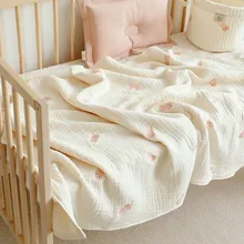 

Baby Blanket Comfortable Soft 6 Layer Gauze Pure Cotton Cute Embroidery Cartoon Bear Pattern Blanket Stroller Bedding Hot Sale