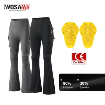 WOSAWE Motorcycle Flared Pants Women High Waist Motorcycle Pants with Removable CE Knee Pads Lift Hip Yoga Fitness Leggings 1