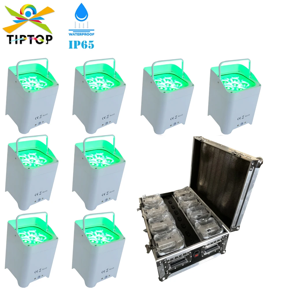 

8-в-1 Flightcase Pack 6x18 Вт Американский DJ Мега Аккумулятор беспроводной Белый Алюминиевый Корпус вверх система освещения стробоскопический эффект