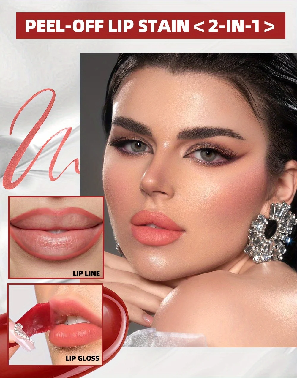 Description Picture 4 of item3-Pack non-stick cup matte pattern embroidery peel-off tear-off lip gloss lip line easy-to-color mirror pearlescent lip oil set