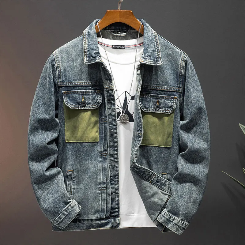 Korean Denim Jacket Men's Street Fashion Youth Casual Loose Trendy Retro Workwear Washed High-End Men's Top large size retro washed camouflage workwear jeans women s american street high waisted straight leg loose wide leg pants