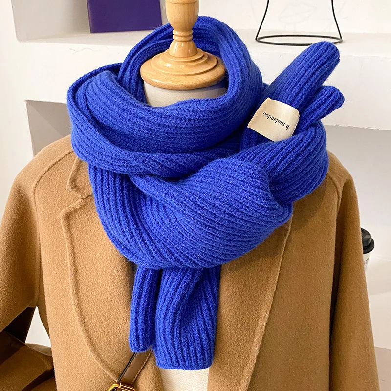 Fashion Solid Color Winter Knitted Scarf for Women Neckercheif Woolen Yarn Shawl Wrap Lady Korean Style Elastic Bufandas Muffler