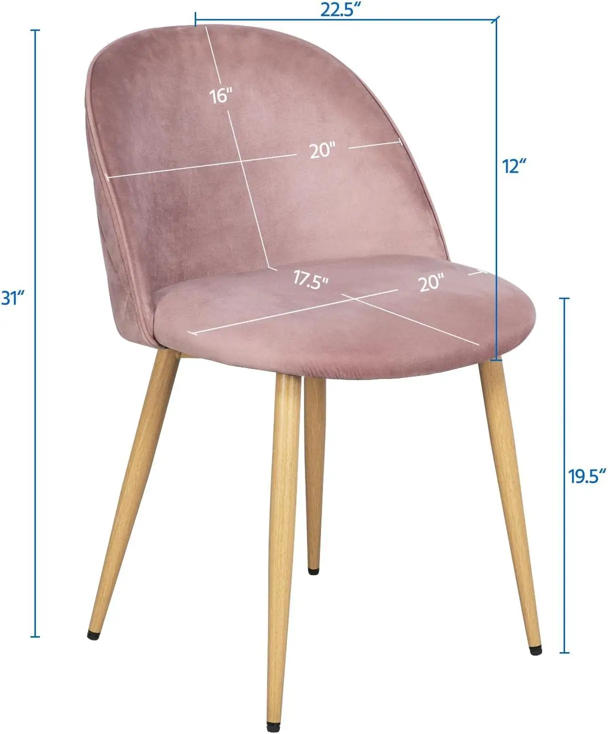 Velvet Dining Pink Dining Set of 2 Upholstered Side Chairs Kitchen Chairs with Soft Velvet Seat Backrest