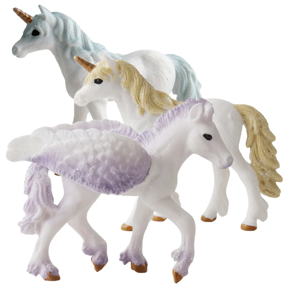 

3 Pcs Artificial Unicorn Model Kids Toys Animal Figurine Small Figure Plastic Lifelike Simulation Child