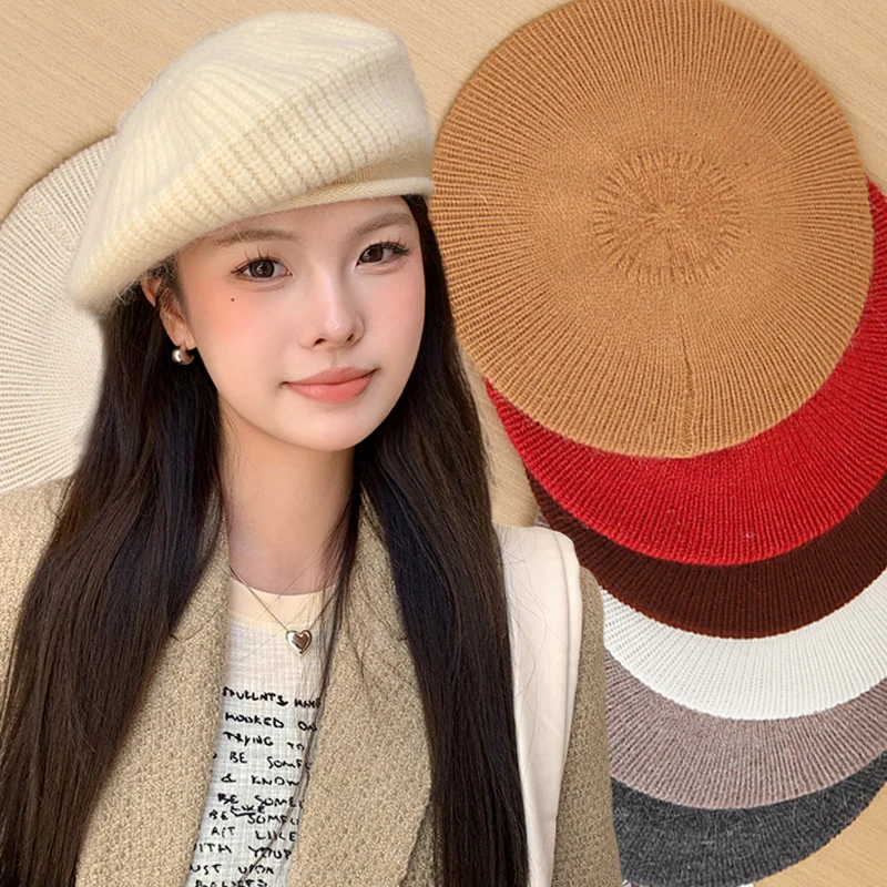 

Maheimao Knitted Beret Fashion Retro Women's Bonnet Soft Hat Warm Solid Color Cashmere Cap For Women Girl Warmer Accessories