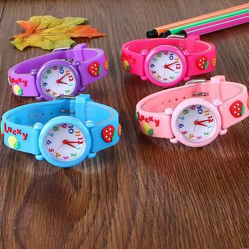 Children Cute 3D Strawberry Silicone Kids Watches for Boys Girls 3+ Soft Durable Band Safety Certified Perfect Gift Waterproof 4