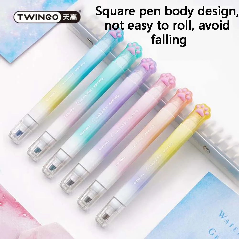 Highlighter Marker Creative Cat Claw 6 Double Head Highlighters Square Design Not Easy to Drop Student Stationery