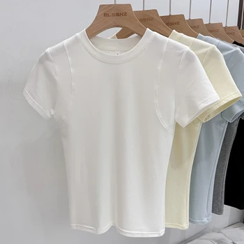 AOSSVIAO 2025 الصيف قصيرة الأكمام المحملة امرأة الملابس التي شيرت مثير Y2k قمة مثير المرأة س الرقبة تي شيرت مطاطا سليم القمم 5