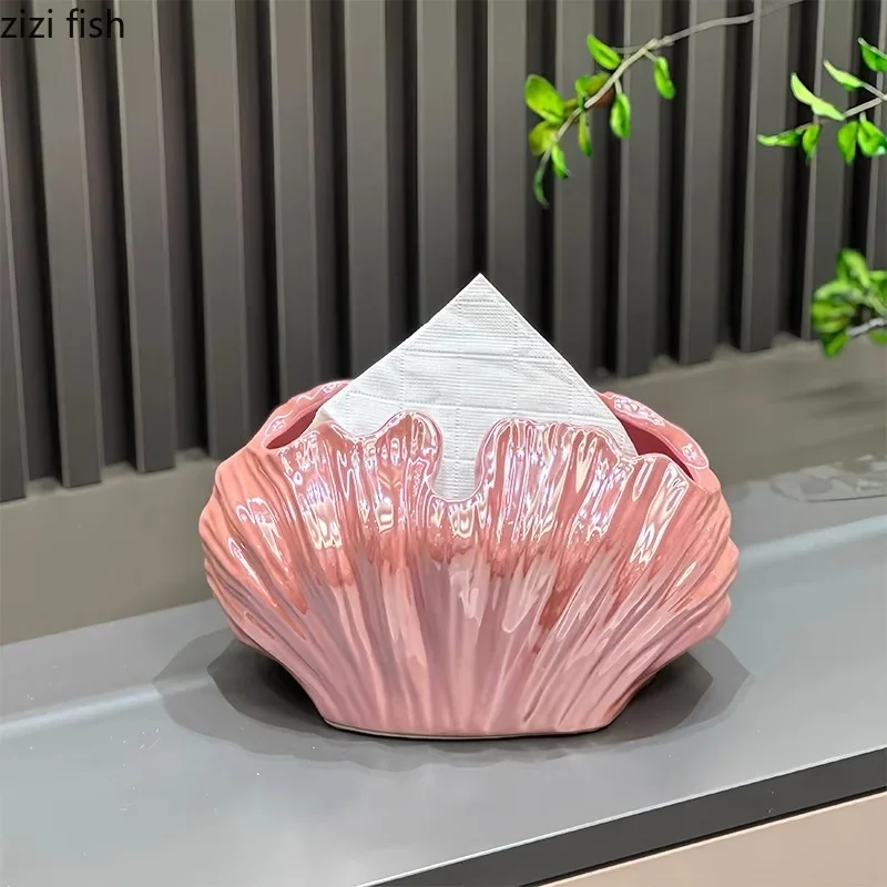 Ceramic Tissue Box Glazed Shell Clamshell Desktop Storage Box Ashtray Napkin Holder Toilet Paper Holder Home Decoraction Luxury 3