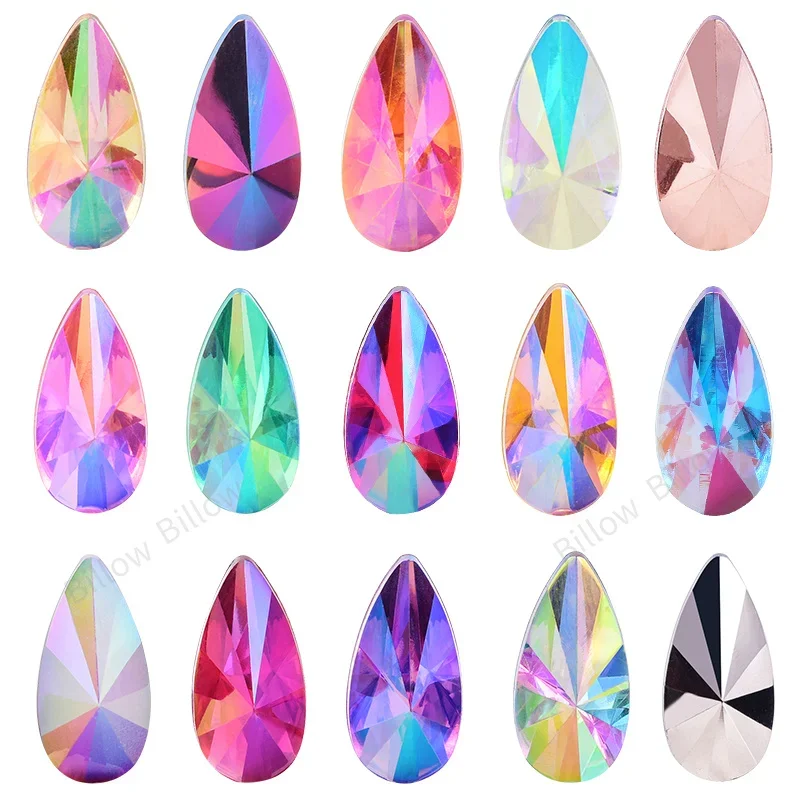 50pcs Teardrop Acrylic Non Hotfix Rhinestones Glitter Nails Crystals Diamond Strass for u&ntilde;as Nail Charms Nail Art Decorations B3