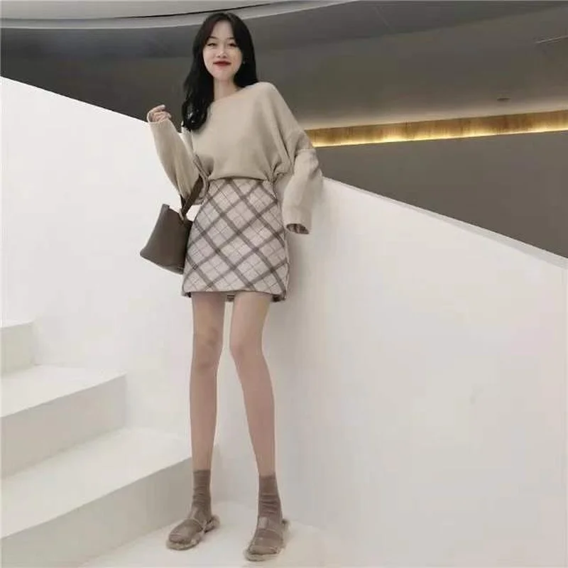 Plaid Mini Skirts Women Autumn All-match Females Faldas Clothing Vintage Street Tender A-line Sexy Lovely Cozy Design Korean 5XL