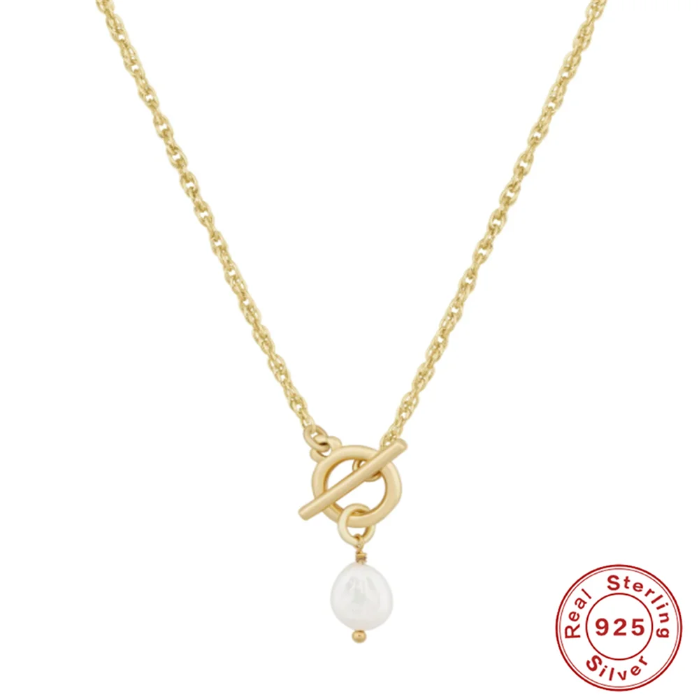

TO Buckle Necklace 925 Sterling Silver Versatile Pearl Pendant Clavicle Necklace Ladies Simple INS Wind Chain Gift 2022