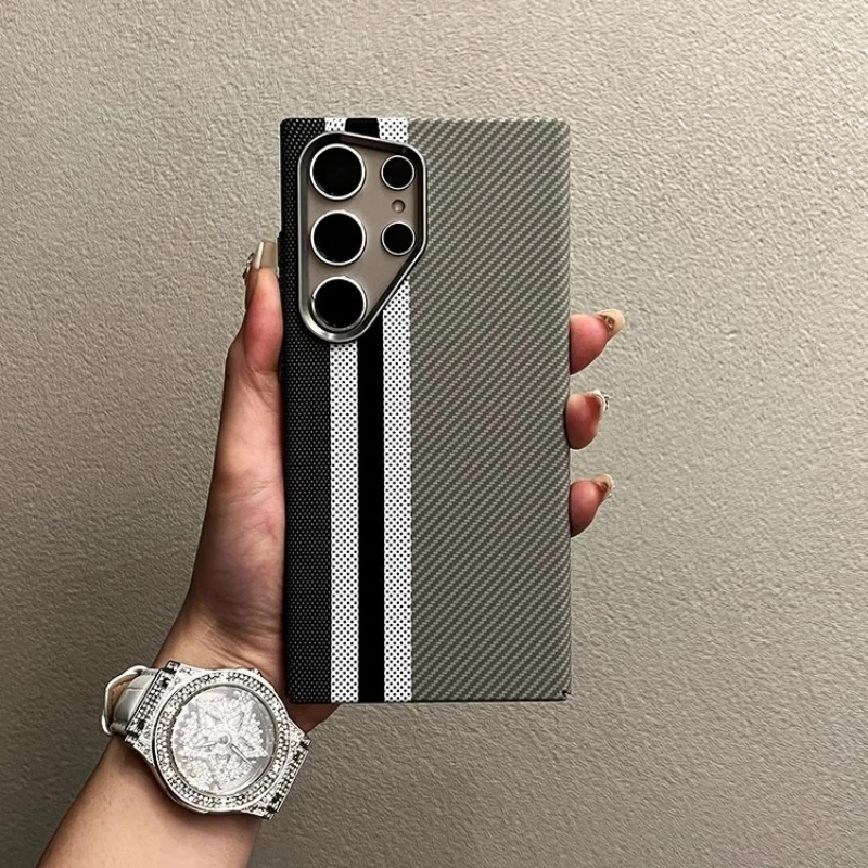 Luxurious Carbon Fiber Relief Texture Magnetic Case with Alloy Lens, Wireless Charging Compatible