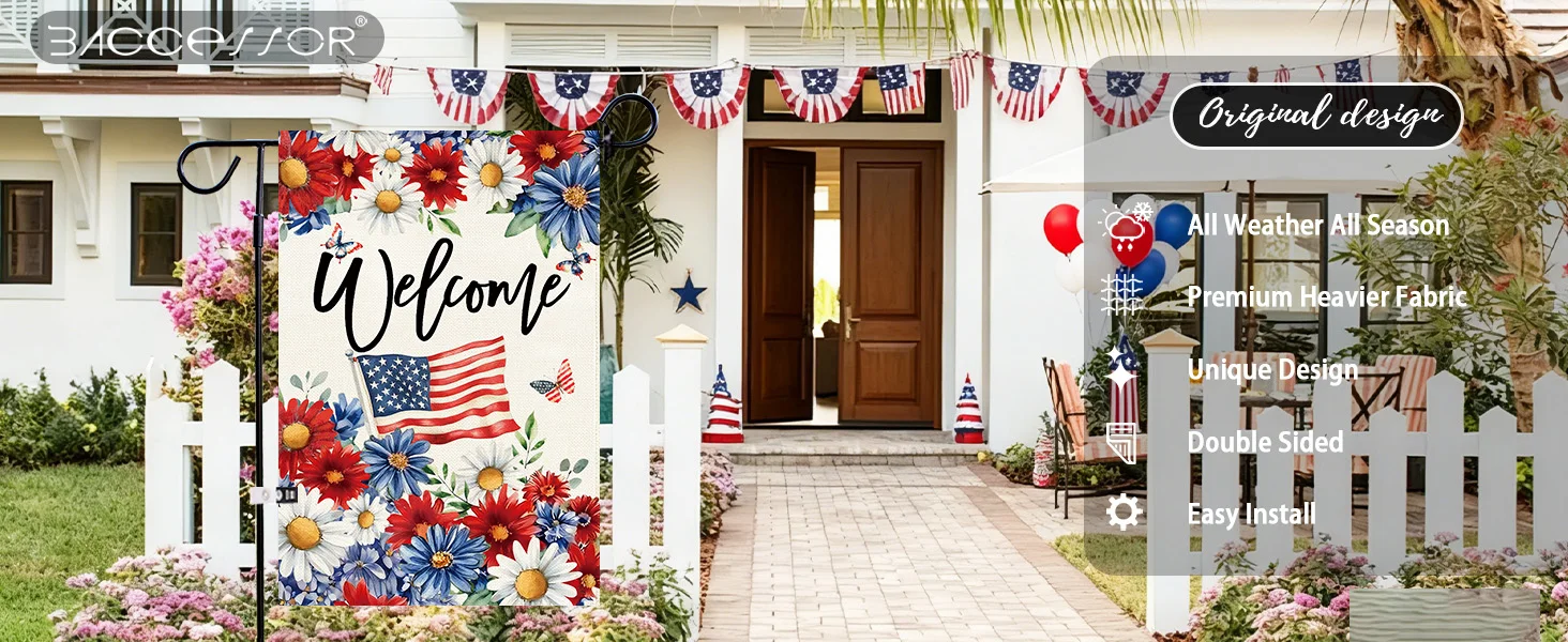 Baccessor Patriotic Daisy Garden Flag 12.5 x 18 Inch