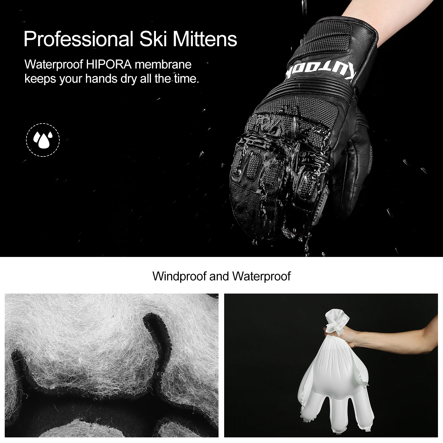 KUTOOK Winter Snowboard Ski Gloves Goat Skin Thermal Skiing Snow Gloves Snowmobile Mitten Outdoor Gloves Waterproof  Accessories 3