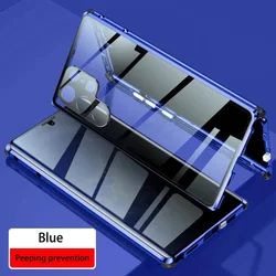 Advanced 360° Privacy Shield Magnetic Phone Case with Dual - Sided Metal Protection and Lens Guard - Samsung S24 (Blue)