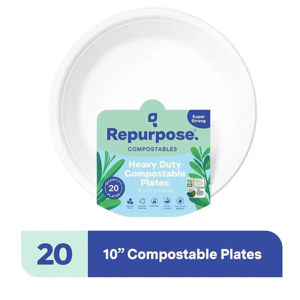 Eco-Friendly 10" Plant-Based Compostable Dinner Plates 20-Pack PFAS-Free Biodegradable Plates