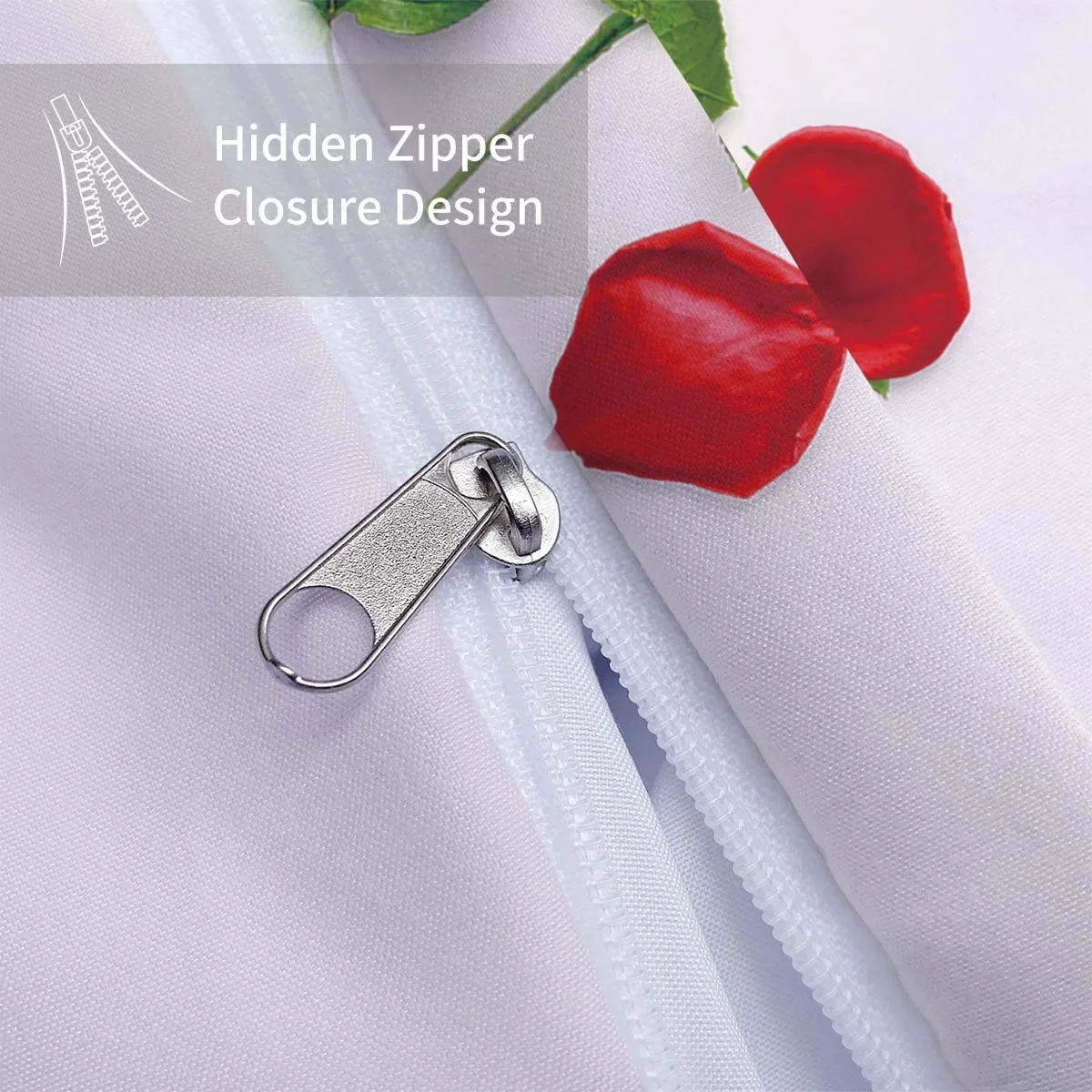 3-piece down duvet cover set with rose heart pattern print (1 duvet cover+2 pillowcases, no core) Valentine's Day bedding set