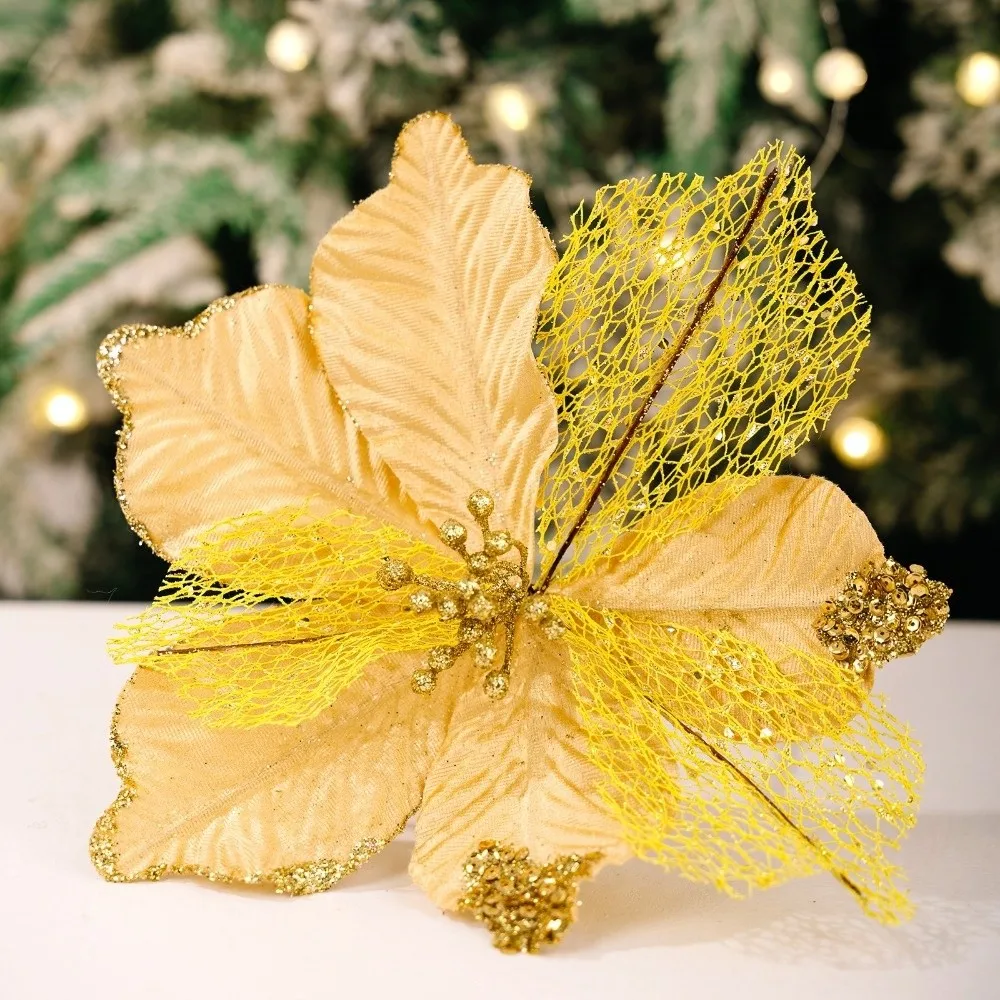 Maple Leaf Shaped Simulated Christmas Flowers Realistic Luxury Faux Christmas Flower Handmade Eternal Flower Holiday Decor