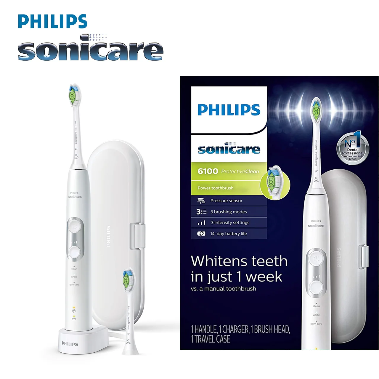 

Philips Sonicare 6100 HX6877 Sonic electric toothbrush for adult replacement head White