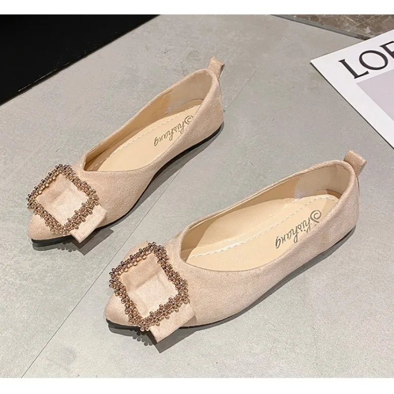 

Женские туфли-лодочки с острым носком, летние туфли без застежек на плоской подошве, привлекательные туфли с мелким металлическим украшением, 2023