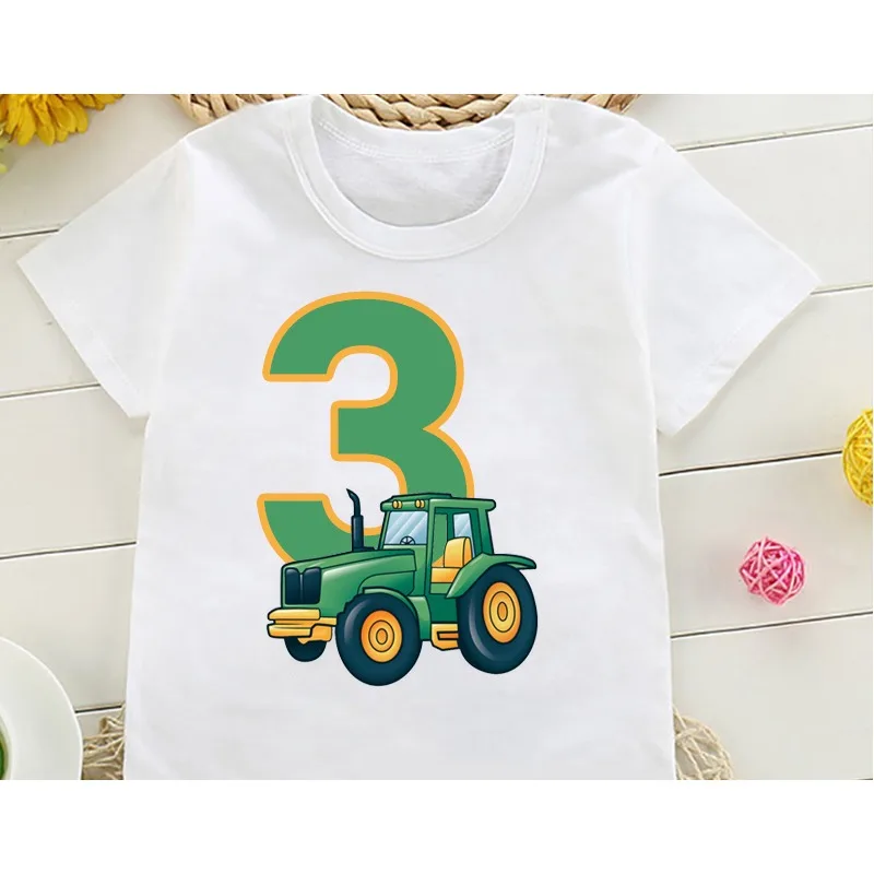 

New Boys Cute Farmer Tractor Happy Birthday T Shirt Kids Birthday Party Gift Children Funny Present Clothes Boys Clothes Tee