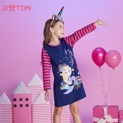 DXTON Winter Toddler Cotton Dresses For Girls Striped Long Sleeve Children Dress Applique Mermaid Casual Baby Girls Vestidos