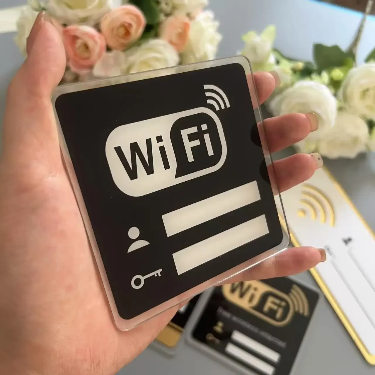 3D WIFI Sign Acrylic Mirror Wall Stickers Rewritable Account And Password for Public Shope Signage Wall Sticker Home Decor