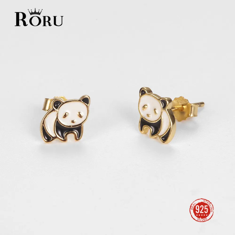 

925 Sterling Silver Pretty Panda Epoxy Stud Earrings Girl Trendy Jewelry Party for Women Cute Cartoon Animals Small Earring Gift