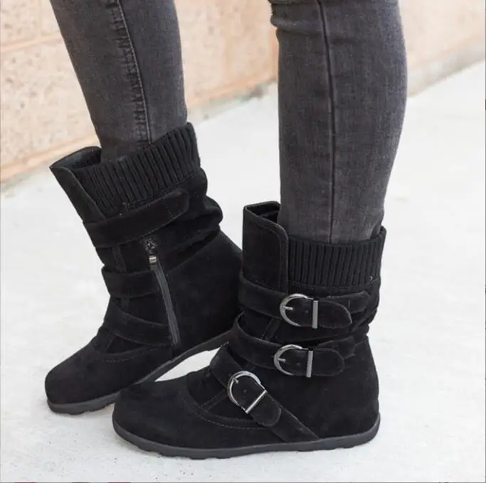 Fashion New Women Warm Snow Boots Arrival Flat Plush Casual Ladies Shoes Plus Size Autumn Winter Buckle Female Mid Calf Boots