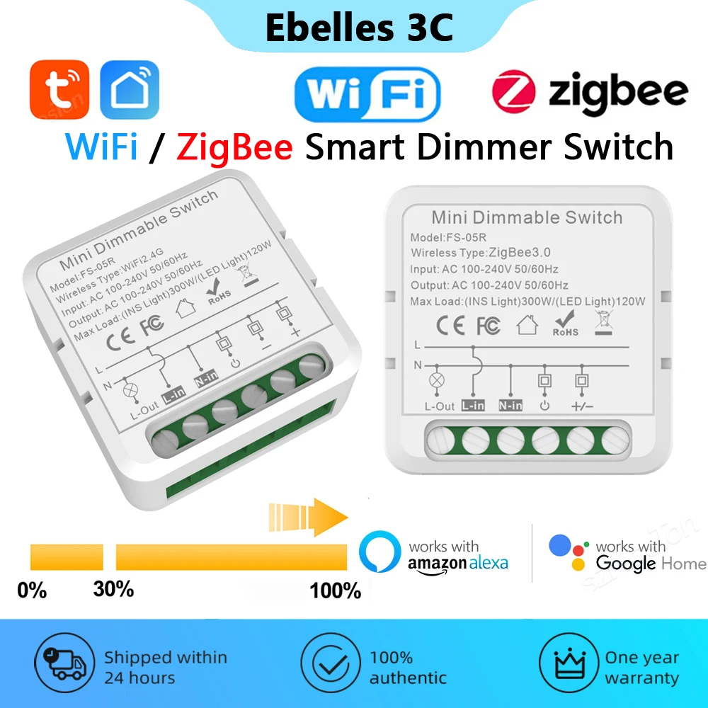 Tuya ZigBee Wifi Smart Dimmer Schalter Unterstützung 2-Wege-Steuerung dimmbare Breaker-Modul benötigen neutrale Sprache funktioniert mit Alexa Google