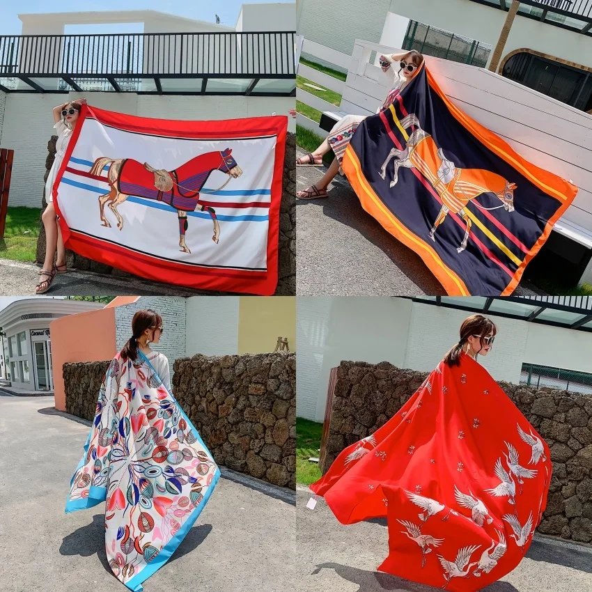 140x180cm Celebrity With The Same Cover-Ups Women Large Beach Dress Bikini Bathing Swimwear Sunburn Protection Sarong Wrap Scarf 4