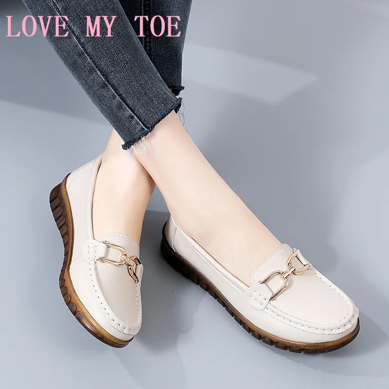 

2024 Casual British Metal Genuine Leather Flats Platform Shoes For Women Loafers Chaussure Femme Ladies Trainers Zapatos Mujer