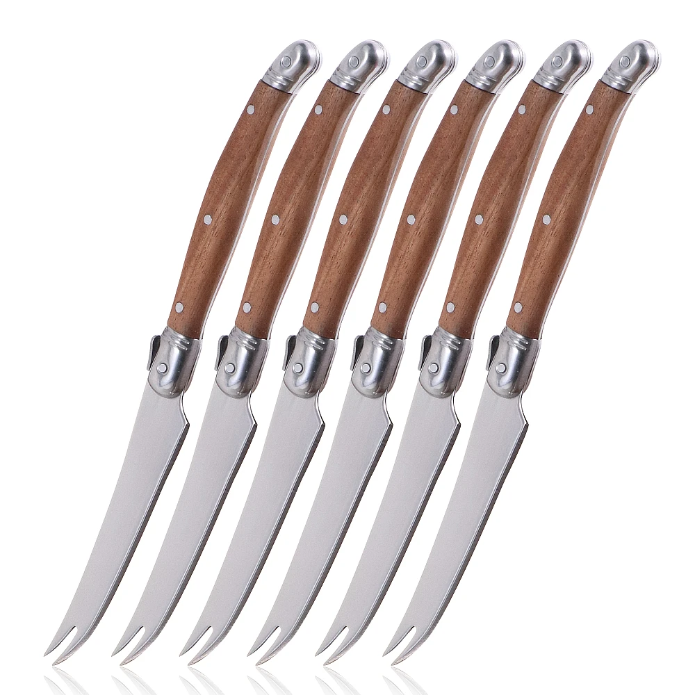 Jaswehome Laguiole Cheese Knives Set Pronged Knife Natural Sapele Wood Multi-functional Slicer Soft Semi Hard Cheese Knife