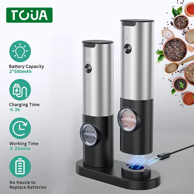 Electric Salt and Pepper Grinder Set,Gravity Automatic Mill with Stand and  Small Brush(2PCS),Battery Operated - AliExpress