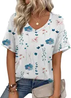 الصيف المرأة تي شيرت برقبة على شكل v بسيط شريطية ورقة طباعة قصيرة الأكمام تيز فضفاضة في الهواء الطلق سريعة الجافة اليومية ملابس كاجوال للإناث 5