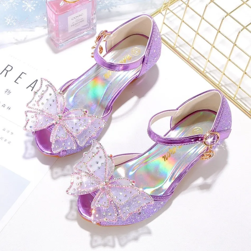 slippers for boy High-heeled Sandals Bling Pinkycolor Shoes Princess Elsa Mermaid Girl Color Shoes Kids Butterfly Shoes Flower Girl Shoes leather girl in boots