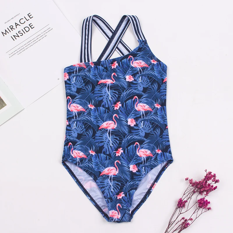 One Piece Swimsuit Children Swimsuits Children Swimwear 3-14 Years Flamingo Print Summer Teen Girls Kids One Piece Swimsuit Summer Beach Students
