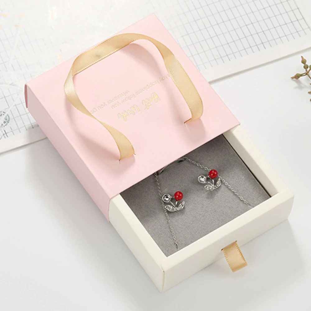 24pcs Pink Jewelry Handle Drawer Box with Grey Sponge Wedding Organizer Oil Perfume Soap Candy Packaging Case DIY Gift Container pink luxurious microfiber envelope jewelry pouch bag custom logo paper drawer jewelry earrings package organizer box case set