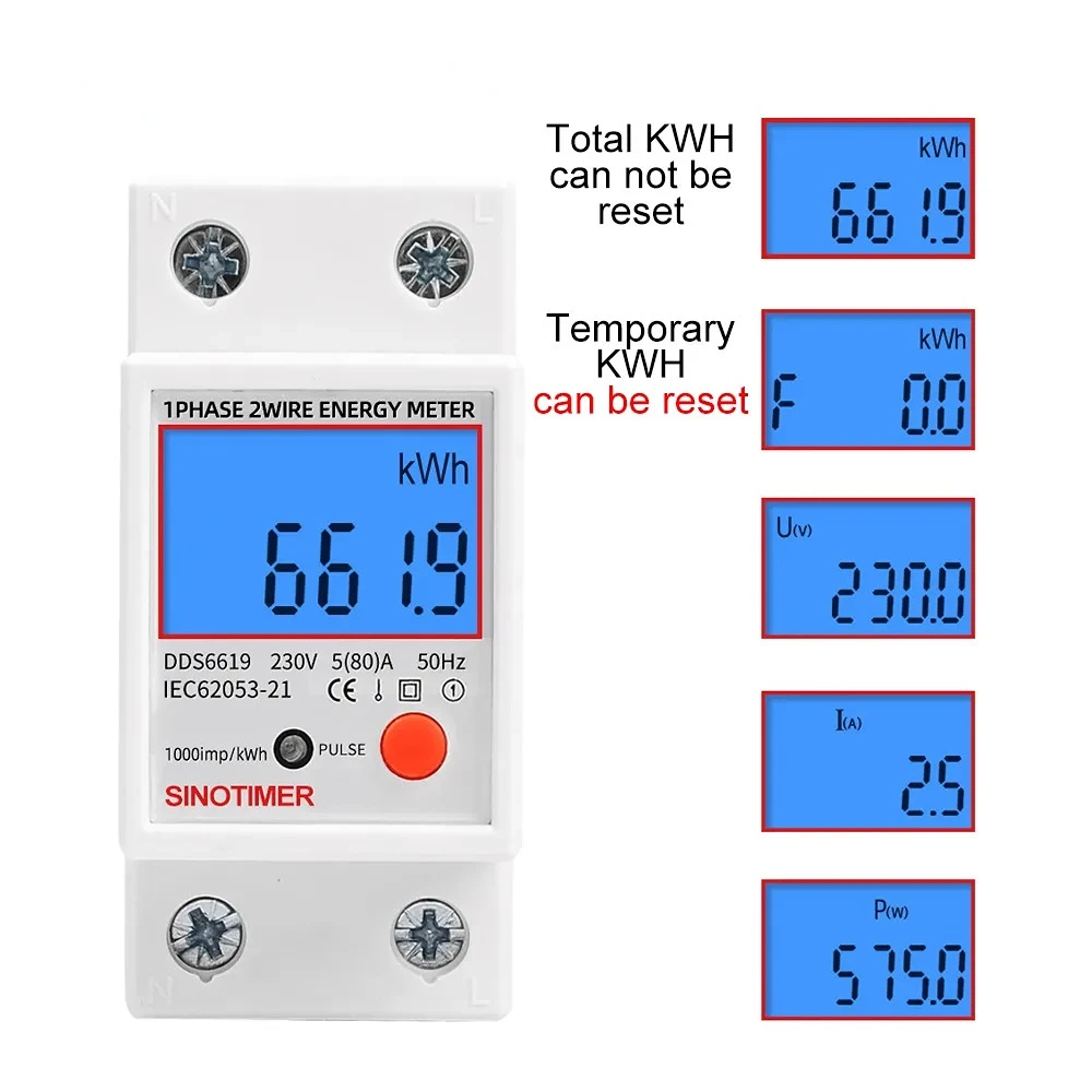 

DDS6619-012 Household single-phase 2P guide rail electronic multi-functional reset electric energy meter with backlight