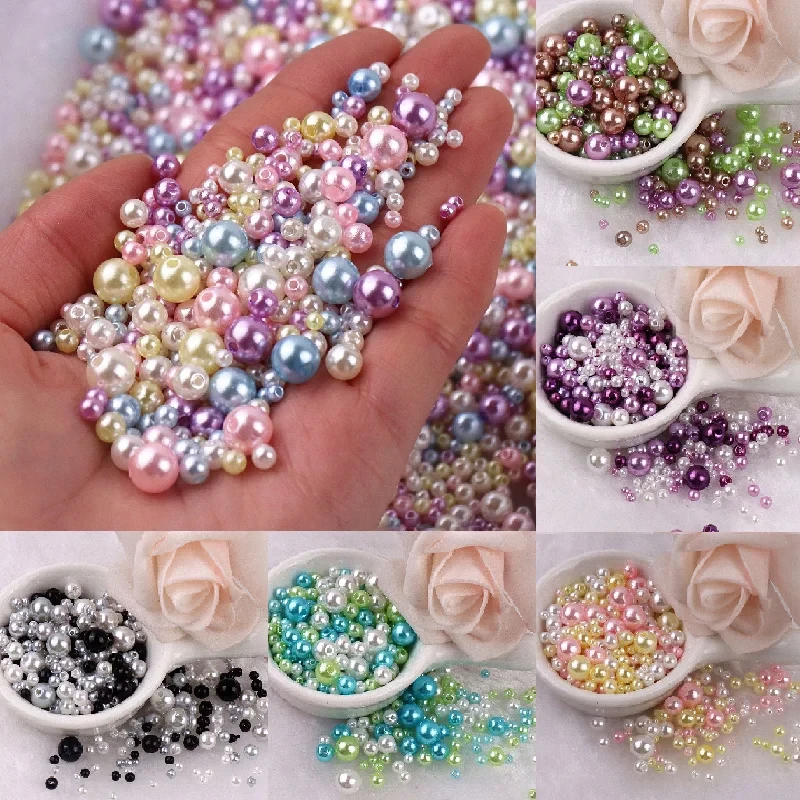 Imitation Pearl Beads 144Pcs Colorful With Hole 3-8mm Round Resin Pearl Ball Beads Spacer Loose for DIY Jewelry Craft Make