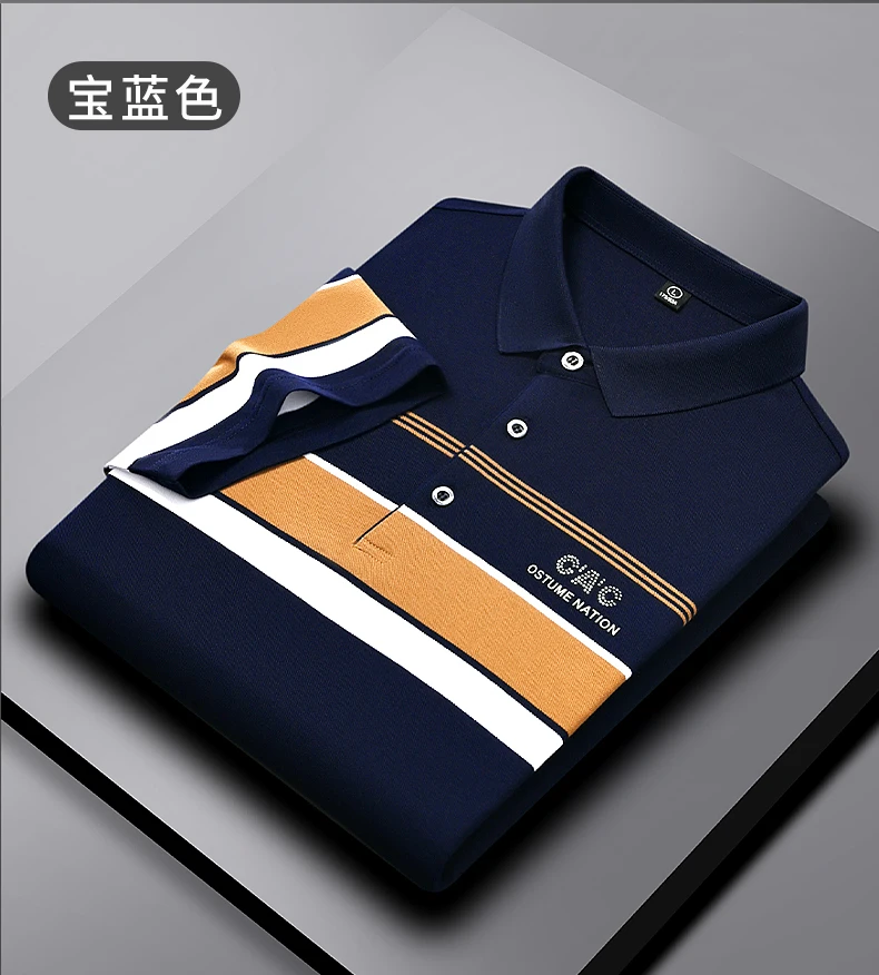 Summer New Silk Cotton Men's Breathable Polo Shirt Short sleeved Brand High end Fashion Exquisite Stripe Print Casual T-shirt 24 S9ac1bfa16572407cb44e0022bee8c815F
