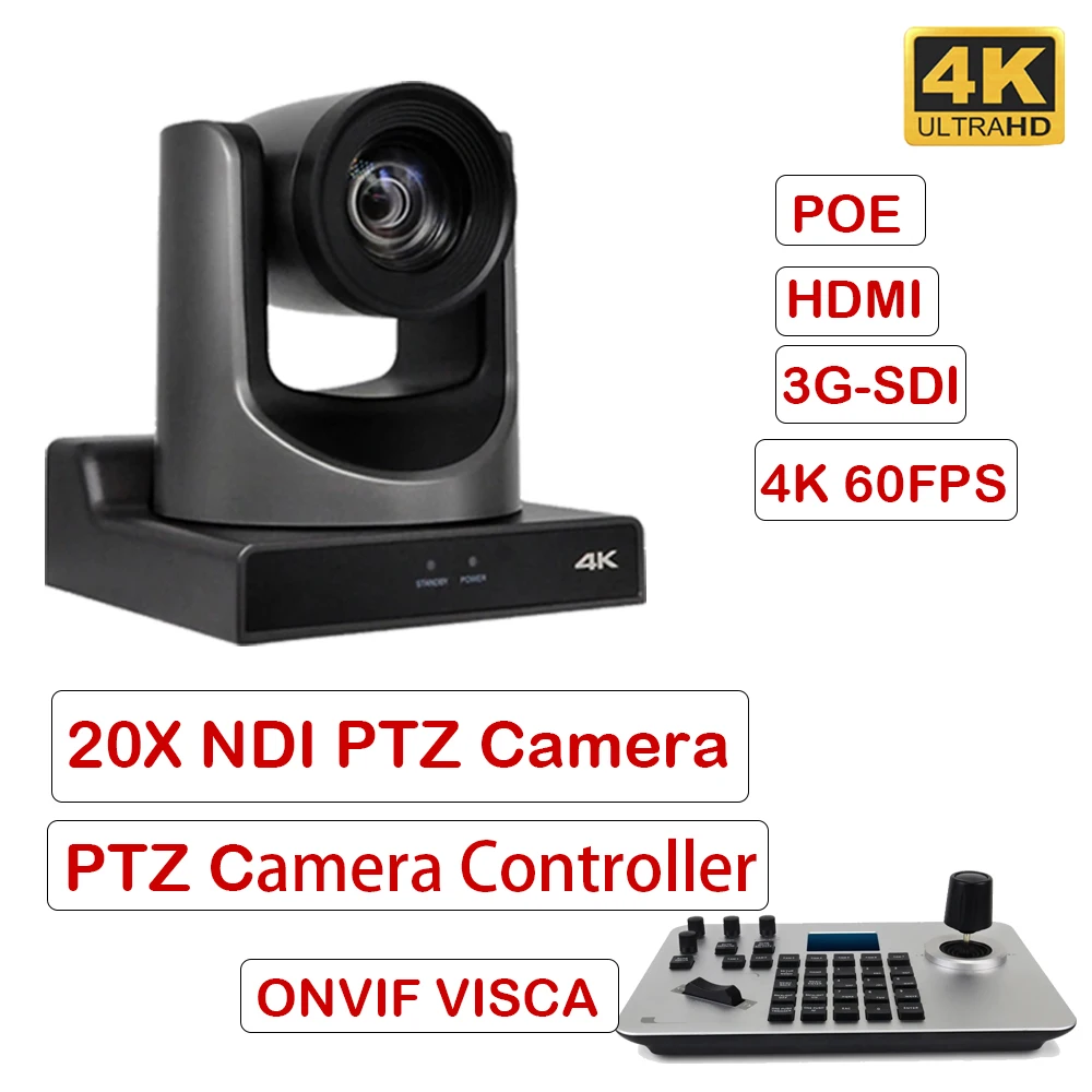 SMTAV-NDI 4K 20X 광학 줌 PTZ 카메라 3G-SDI HDMI USB IP 스트리밍 PTZ 카메라 컨트롤러, ONVIF VISCA 프로토콜 지원