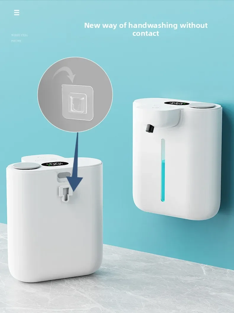 Automatic foam soap dispenser close-up foam output