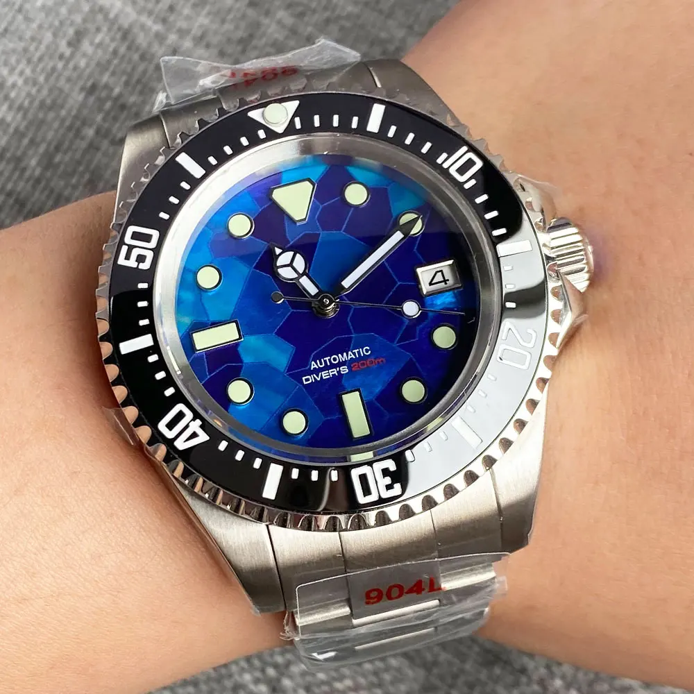 

Tandorio 43mm Diving NH35A Men Automatic Watches Blue Shell Dial Sapphire Glass Deep Swimming Watch Waterproof Steel Bracelet