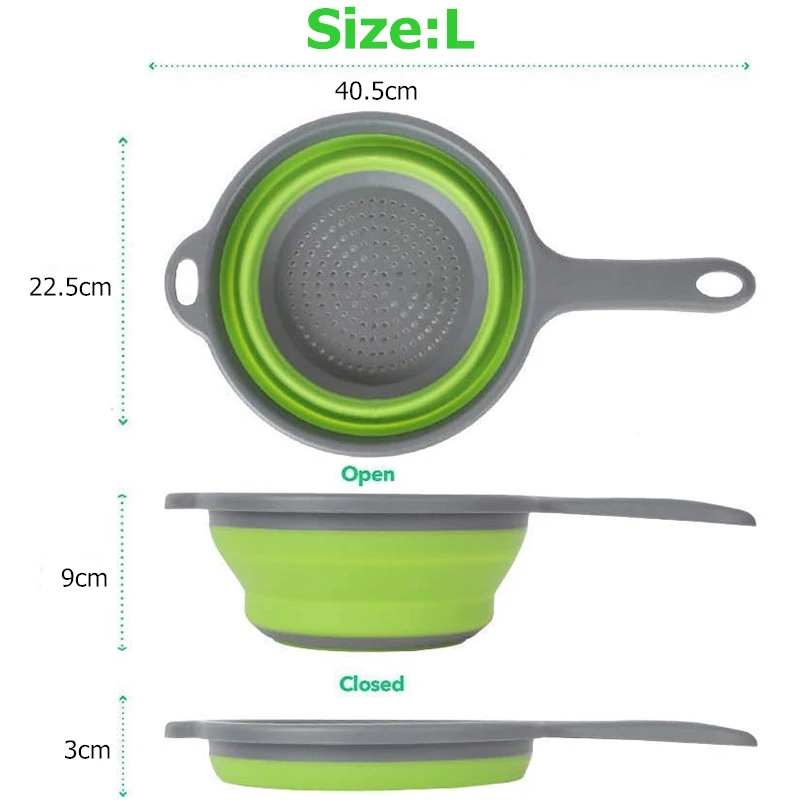 Silicone Collapsible Kitchen Strainer with Handle for Draining Pasta, Vegetables, and Fruits