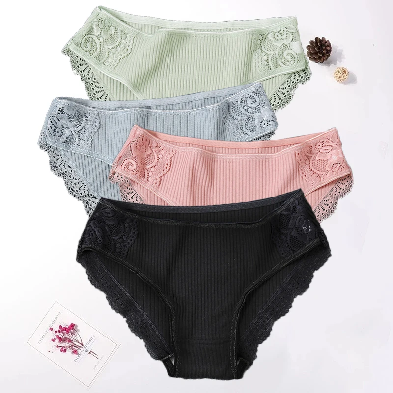 

Floral Lace Cotton Women Panties Underwear Women Briefs Comfortable Female Underpants Solid Color Pantys Lingerie M-XXL 3PCS/Set