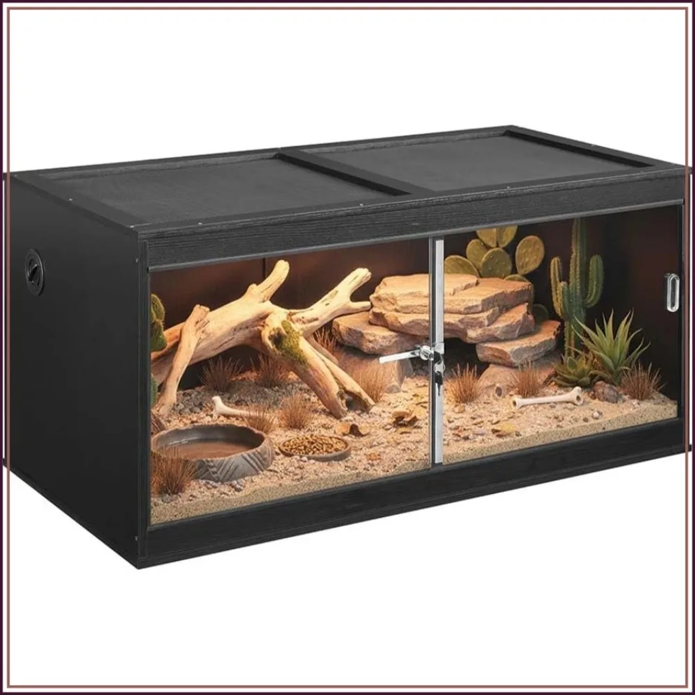 50 Gallon Reptile Tank, Front Opening Leopard Gecko Enclosure with Sliding Doors, Stackable Black Cage for Lizards